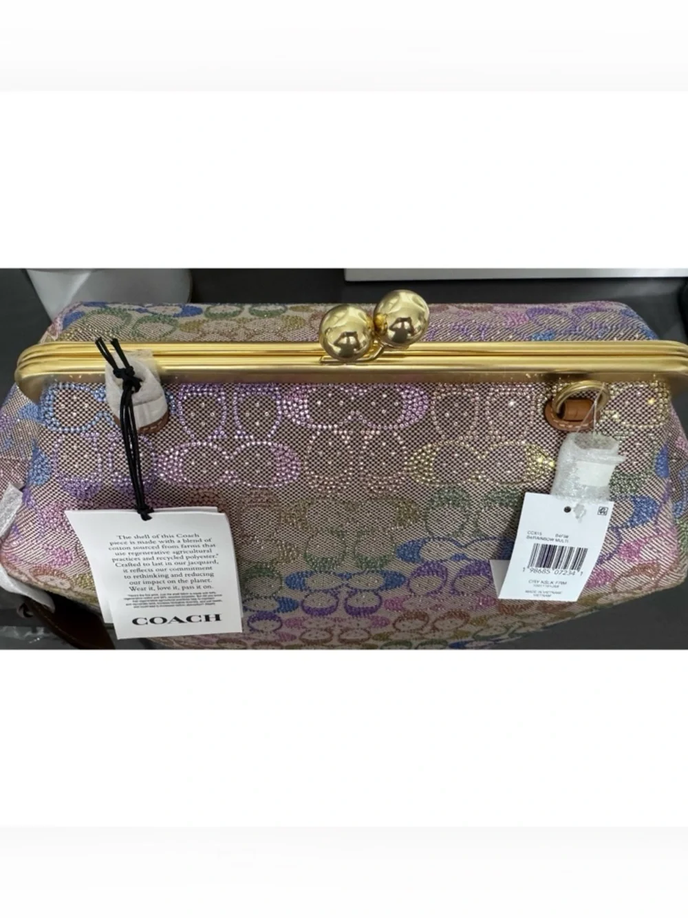 COACH Large Kisslock Frame Bag- RAINBOW Crystal Signature Jacquard